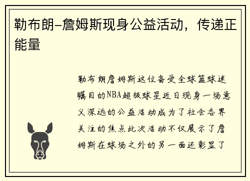 勒布朗-詹姆斯现身公益活动，传递正能量
